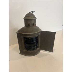 Vintage National Marine Lamp Co. Ship Lantern Fresnel Glass New York Red Blue